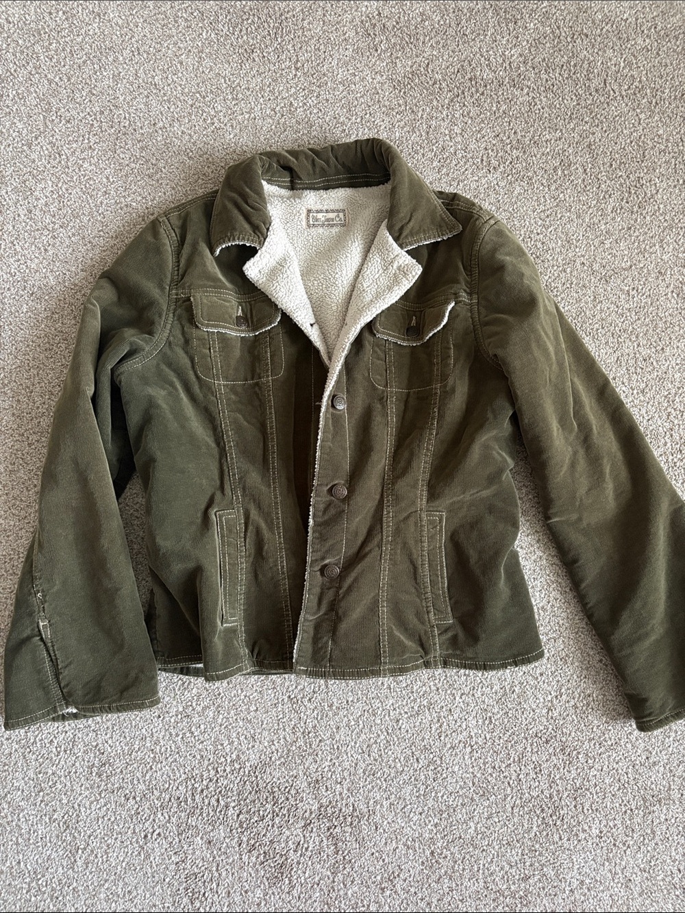 Sherpa-Lined  Corduroy Jacket in Olive Green